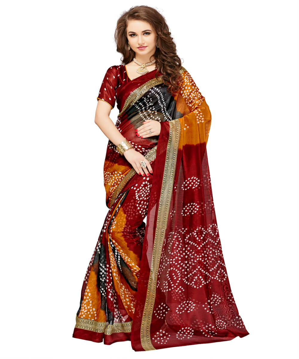 Vn Art Maroon Color Art Silk Printed Sar...
