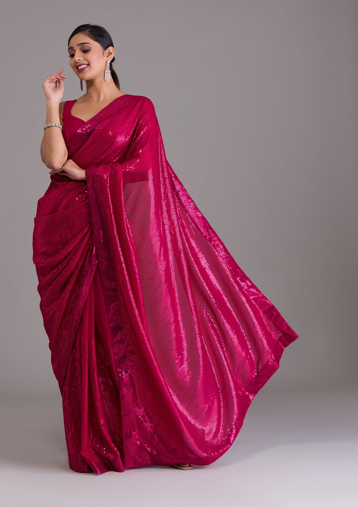 Rani Pink Sequins Georgette Saree