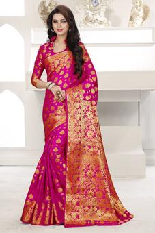 Blue Satin Silk Heavy Replica Saree With Blouse
