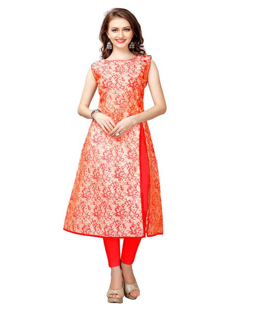 Orange Color Silk Printed Kurti...