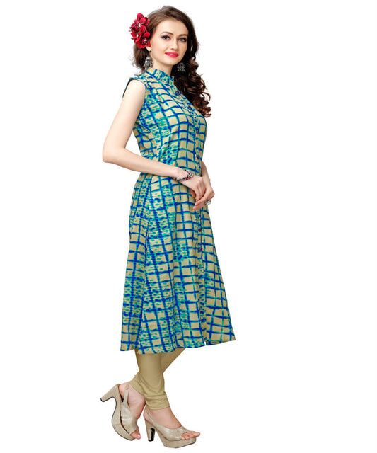 Beige Color Cotton Silk Printed Kurti