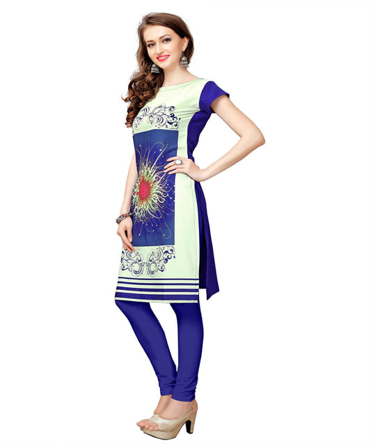 Blue Color Polyester Cotton Printed Kurti