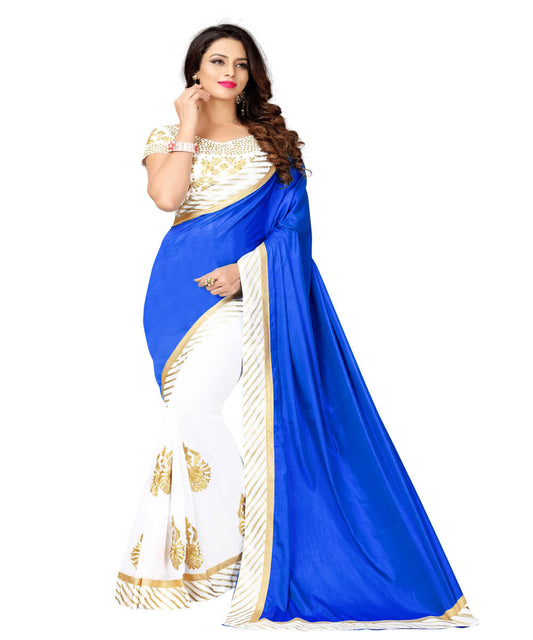 Blue Georgette Embroidery Work Half N Half