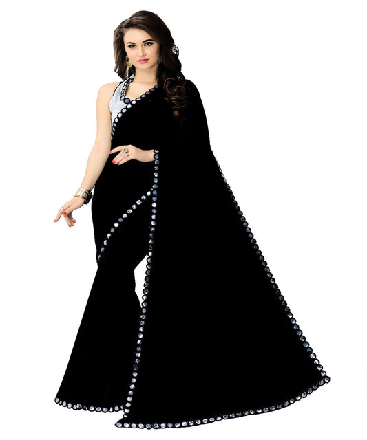 Mirror Work Black Georgette Saree...