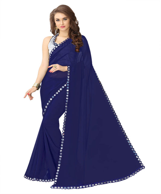 Mirror Work Navy Georgette Saree...