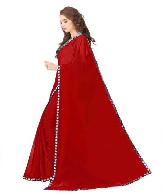 Mirror Work Red Georgette Saree...