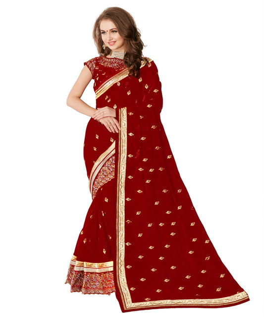 Sukanya Maroon Embroidered Georgette Sar...