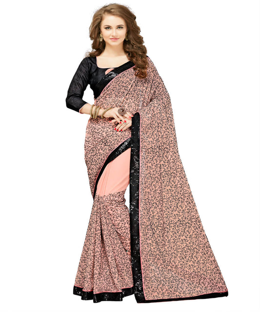 Sukanya Peach Embroidered Georgette Sare...