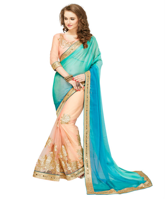 Cyan And Peach Colored Fashionable Heavy...