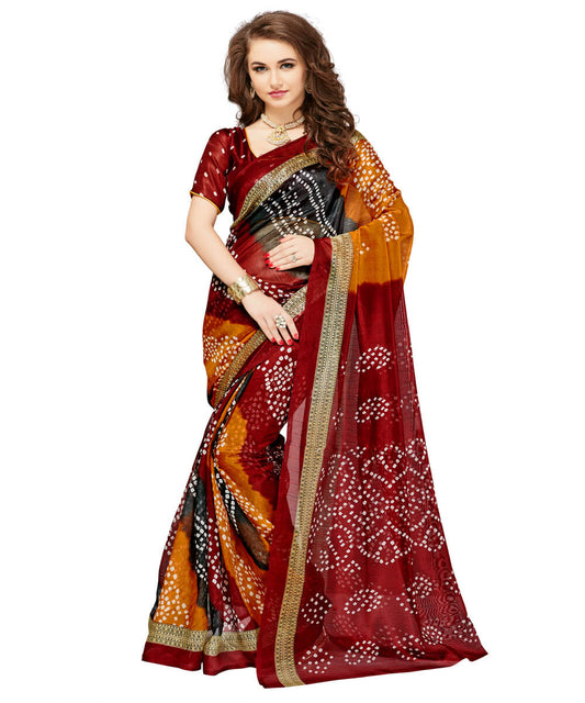 Vn Art Maroon Color Art Silk Printed Sar...