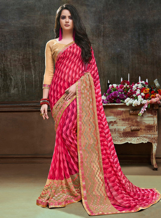 pink-creame designer saree