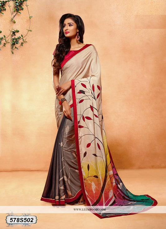 maroon leaf casual printed saree
