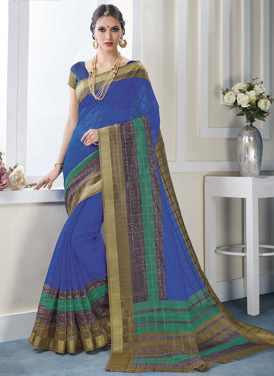 blue-yellowborder-designer saree