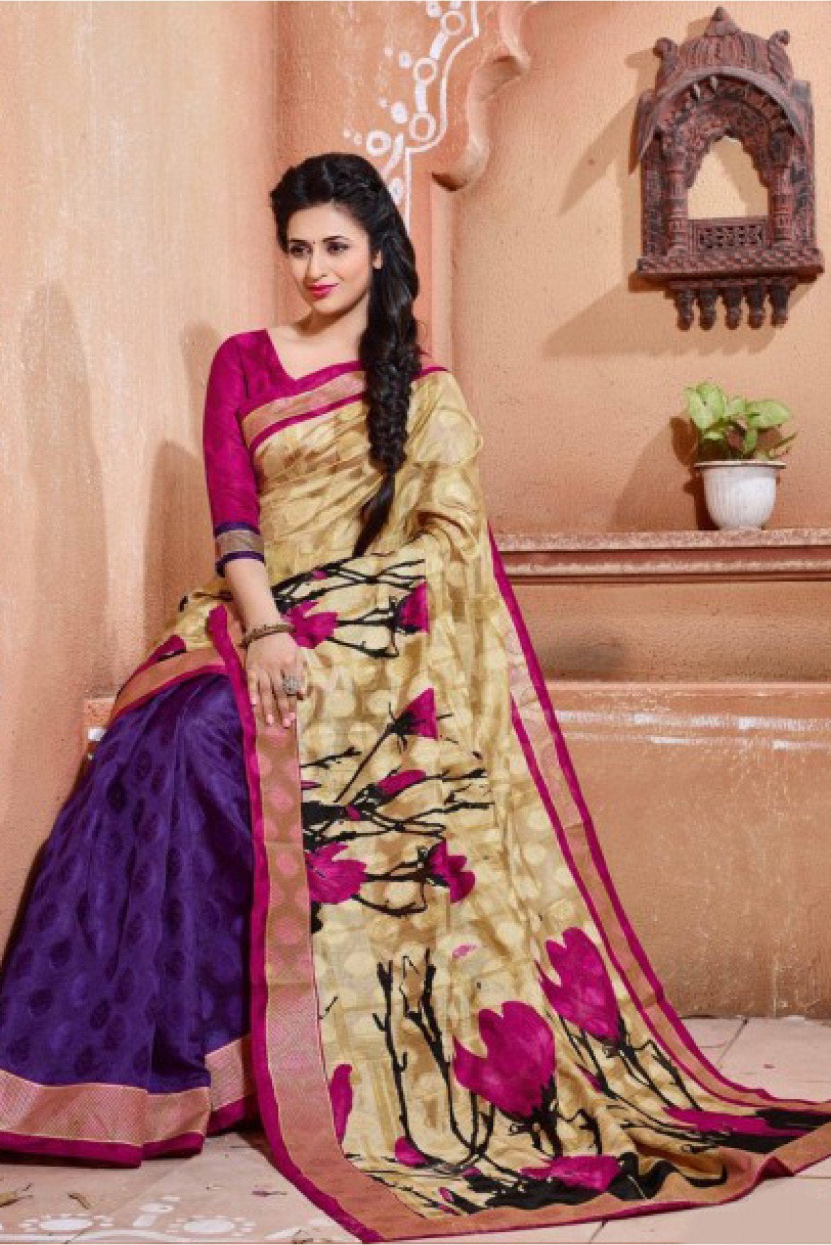 ishita creame-pinkflower design