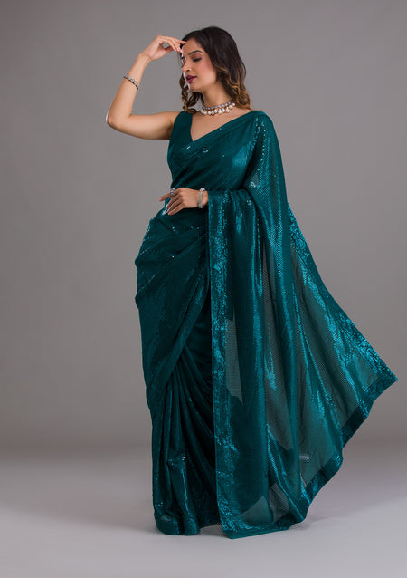 Rama Blue Swarovski Georgette Saree