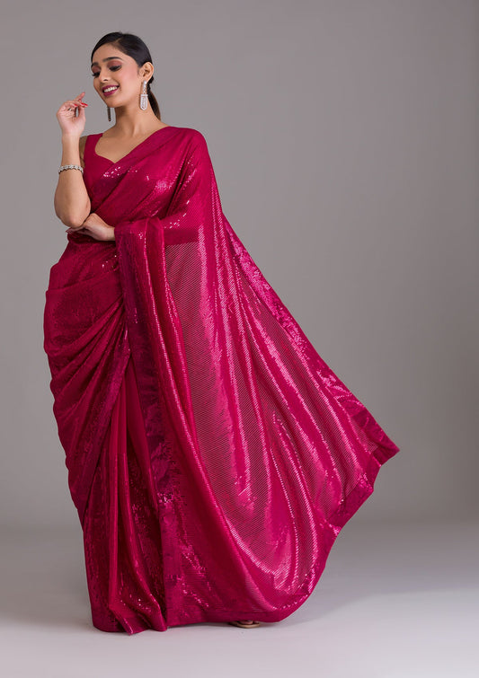 Rani Pink Sequins Georgette Saree