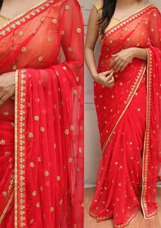Georgette Red Embroidered Saree