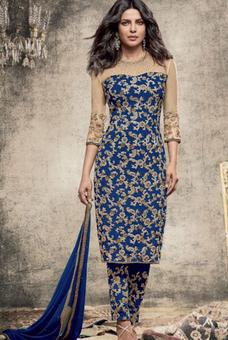 Blue Color Foux Georgette and Net Fabric Salwar Suit