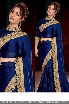Blue Satin Silk Heavy Replica Saree With Blouse